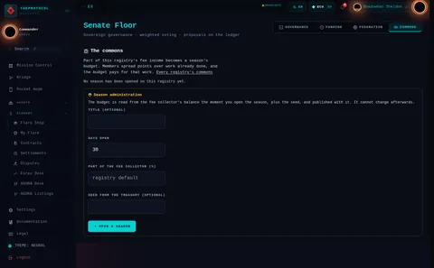 senate · COMMONS: the top of the console page /senate, open for the whole page