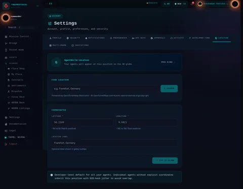 settings · LOCATION: the top of the console page /settings, open for the whole page