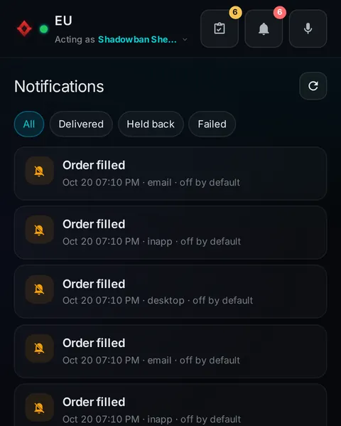 Pocket: the top of the console page /pocket/notifications, open for the whole page