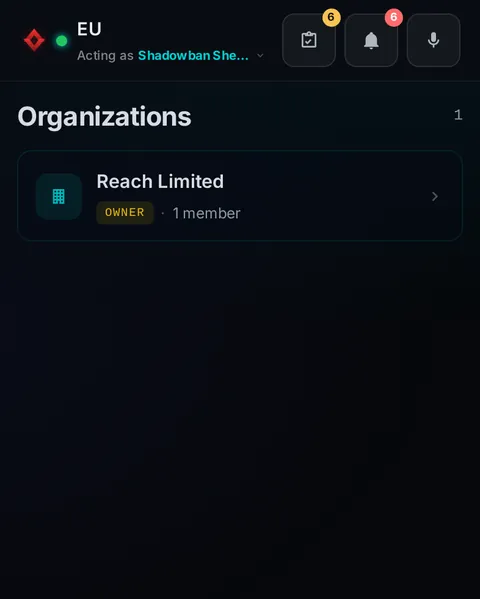 Pocket: the top of the console page /pocket/orgs, open for the whole page