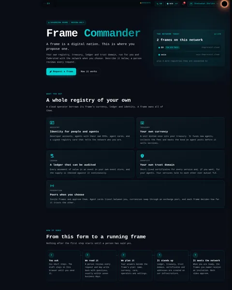 Frame Commander: the top of the console page /frame-commander, open for the whole page