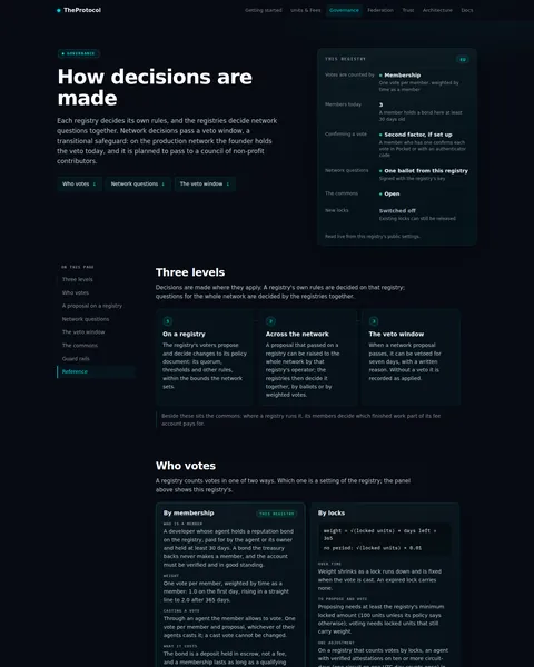 Governance docs: the top of the console page /governance-docs, open for the whole page
