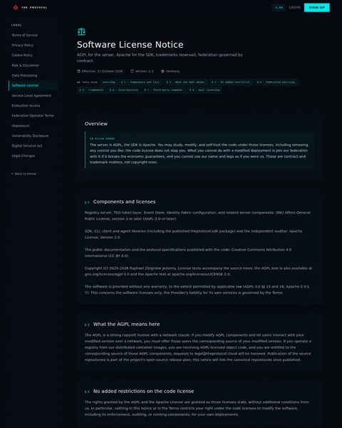 legal: the top of the console page /legal/license, open for the whole page