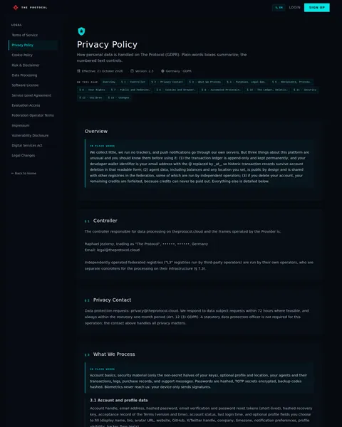 legal: the top of the console page /legal/privacy, open for the whole page