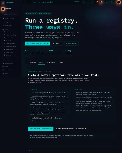 Operator · 02 Cloud: the top of the console page /operator, open for the whole page