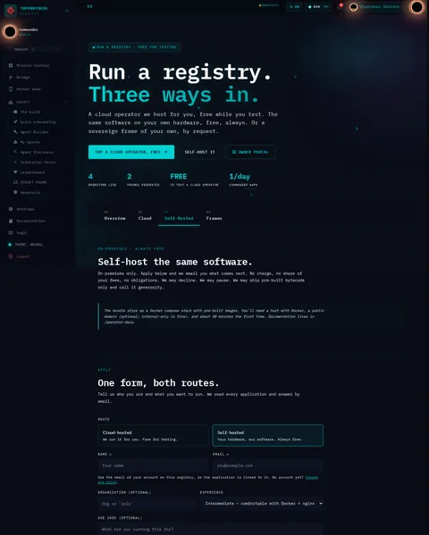 Operator · 03 Self-Hosted: the top of the console page /operator, open for the whole page