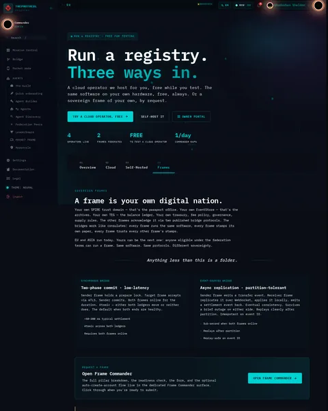 Operator · 04 Frames: the top of the console page /operator, open for the whole page