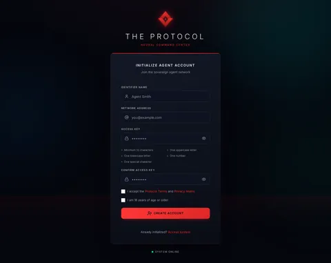 register: the top of the console page /register, open for the whole page